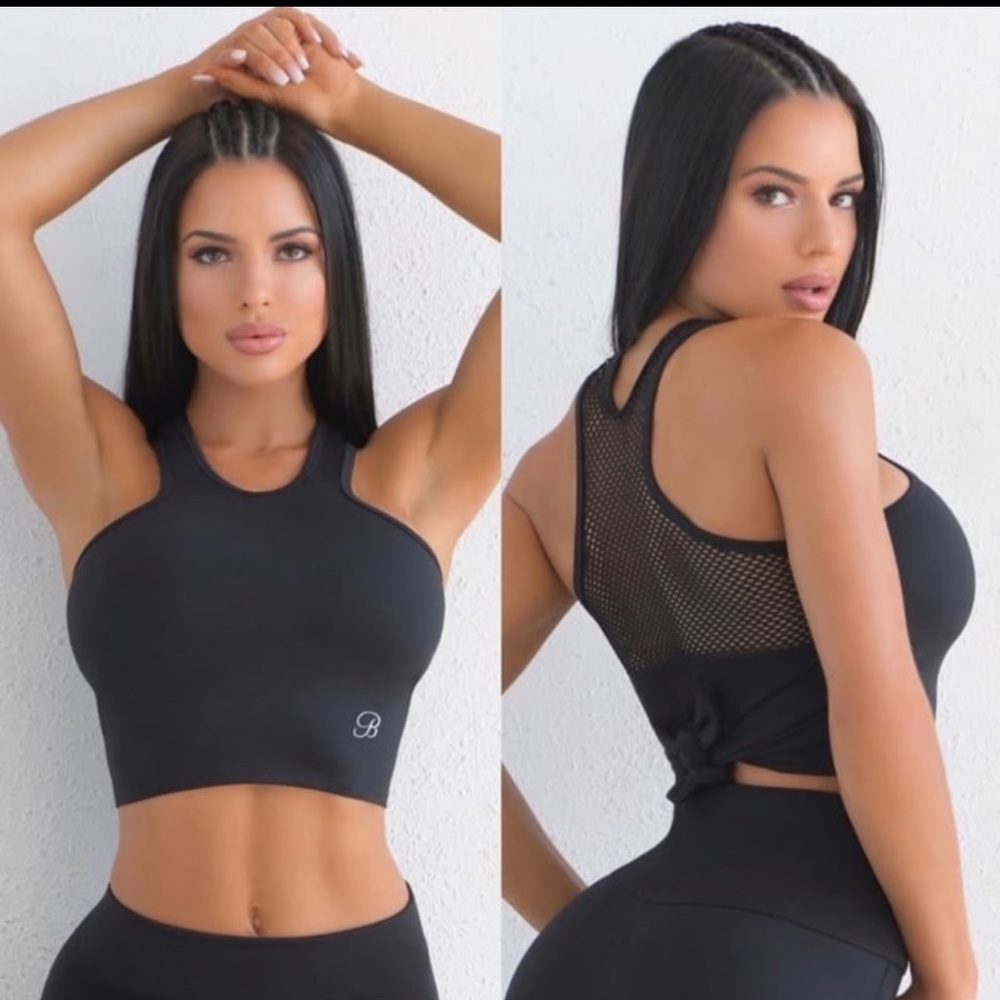 Bombshell black mesh tie tank top